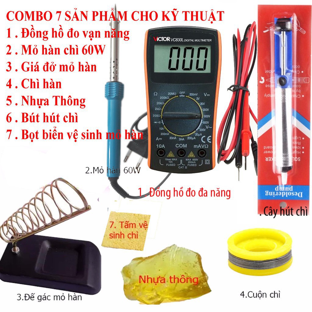 [FREE SHIP =&gt; 50K ] Thiết bị dụng cụ đo điện điện tử Victor VC830L và 6 món kỹ thuật hàn