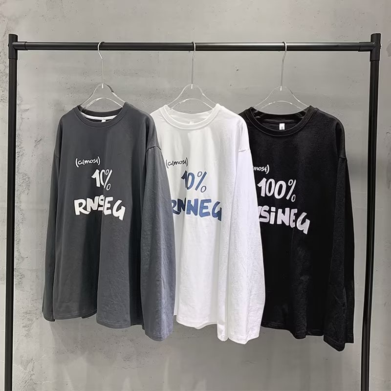 Áo Thun Tay Dài Dáng Rộng In Chữ Phong Cách Hip Hop Hàn Quốc Thời Trang Cho Nam Và Nữ size M-5XL