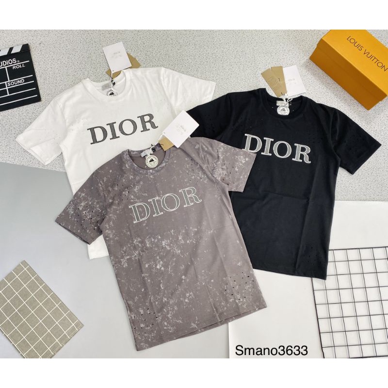 áo khoác phông nam tay ngắn cổ tròn chất thun lạnh mịn màng-áo phông nam quản châu in chữ dior phong cách rách cực đẹp