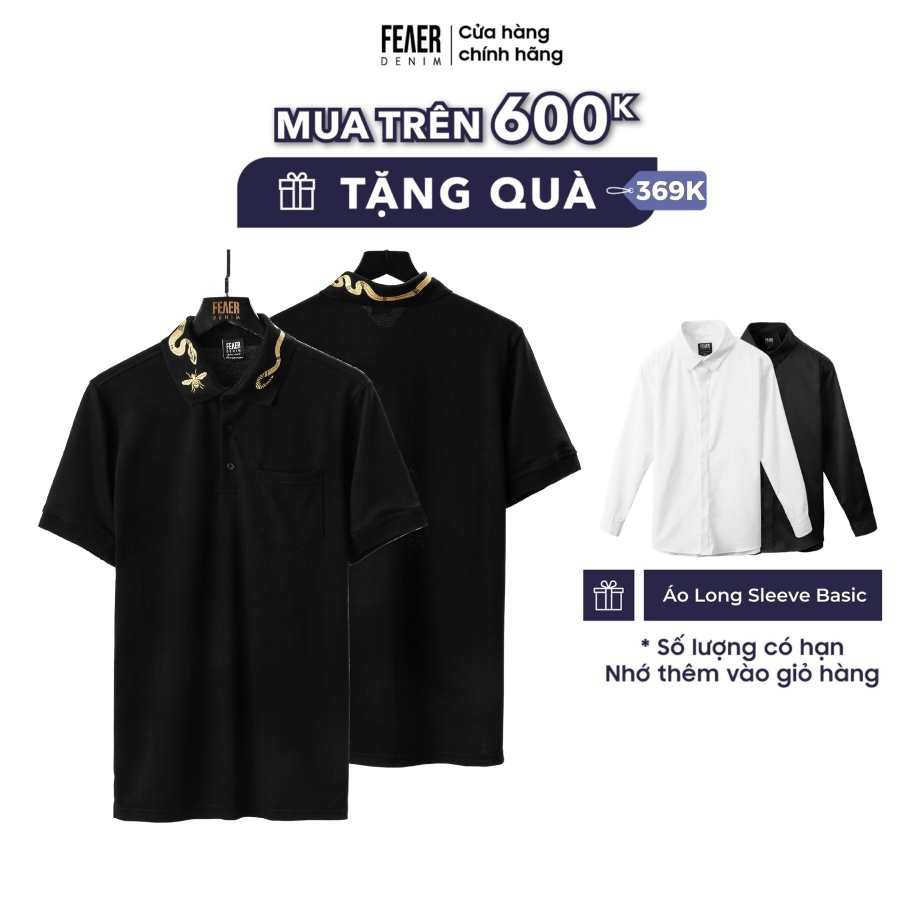 nam Áo thun Polo nam cổ bẻ Feaer vải 100% Cotton thấm hút,thoáng mát,bền bỉ rắn cổ vàng Gold Snake