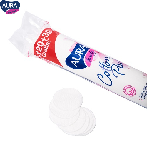 Combo 5 Bông Tẩy Trang Aura 100% Cotton Mềm Mịn 150 Miếng