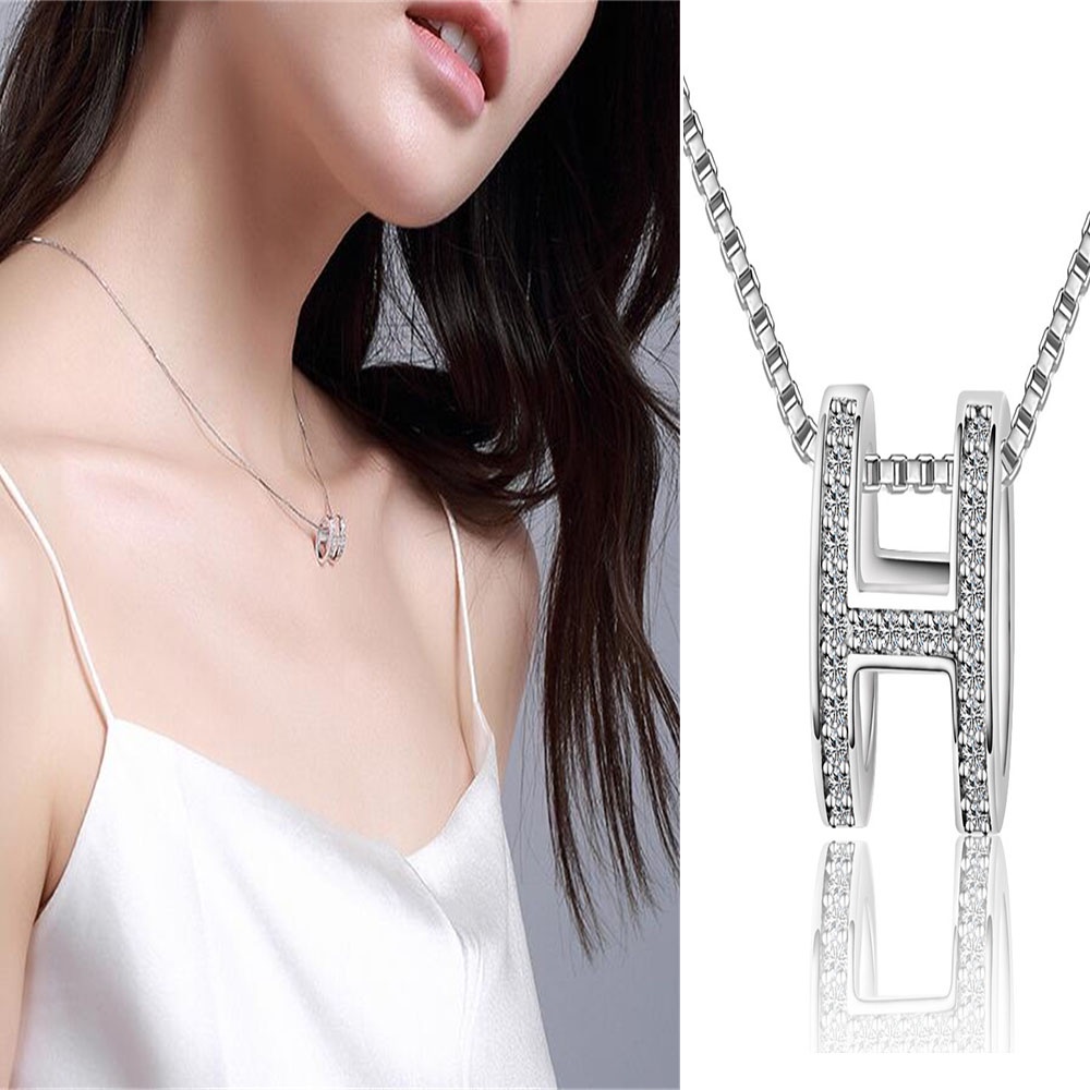 Dây chuyền mặt hình chữ H đính đá zircon thời trang cho nữ