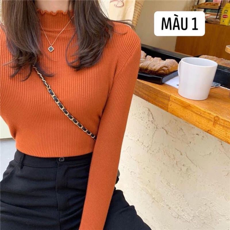 Áo len tăm diềm cổ chất co dãn 7màu | BigBuy360 - bigbuy360.vn