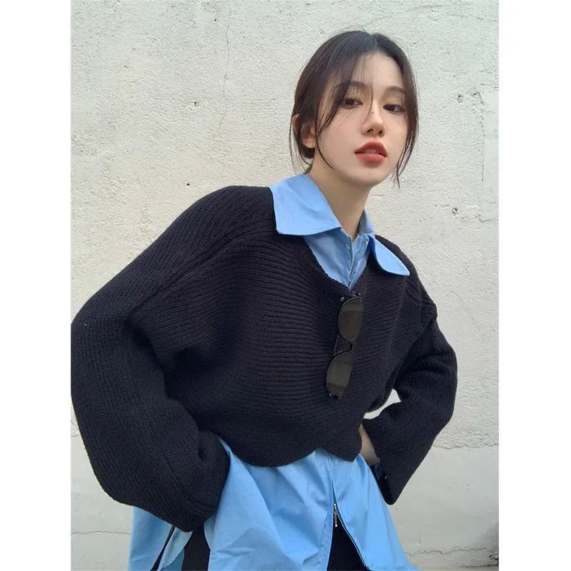 Áo Sơ Mi Nữ Màu Xanh Dương Phong Cách Retro Hồng Kông Thời Trang Xuân Thu Mới