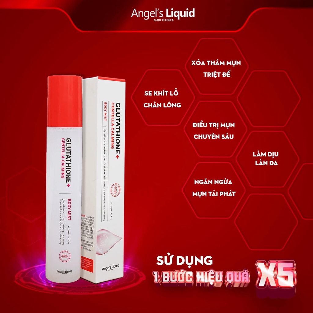 Xịt Giảm Mụn Và Xoá Thâm Lưng Angel’s Liquid 3in1 Glutathione Centella Calming