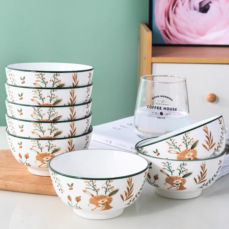 Ceramic Station - BAT 017 - Bát ăn cơm hươu sao họa tiết sang trọng