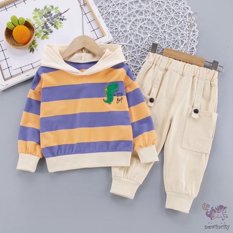 Set Áo Thun In Hình Khủng Long + Quần Dài Xinh Xắn Cho Bé Trai