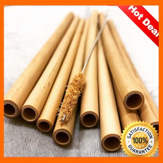 LOẠI 1: 10 Ống hút tre size nhỏ (ĐK 6-8mm) + 1 cây cọ sơ dừa làm sạch ống + Túi vải