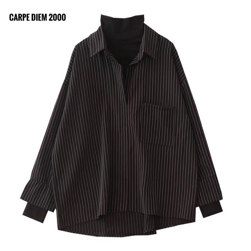 Áo Layered Striped Turtleneck - áo sơ mi layer cổ lọ unisex trendy. Có sẵn