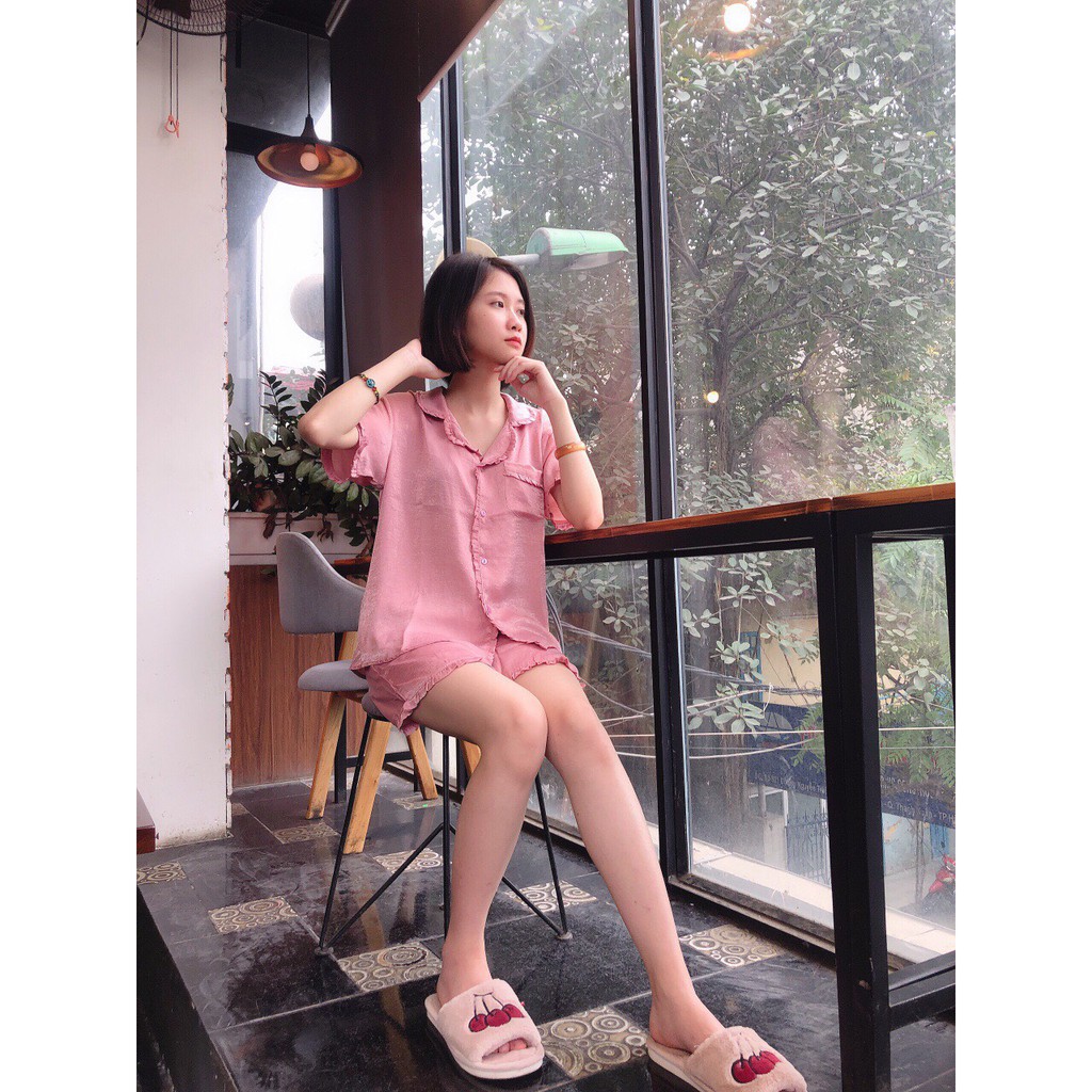 Bộ ngủ pijama lụa bèo tuyết nhung sang chảnh