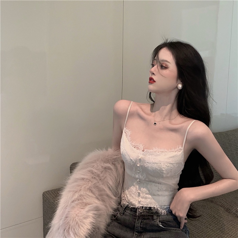 Áo Hai Dây Phối Ren Quyến Rũ Dễ Phối Đồ Thời Trang Mùa Hè Cho Nữ