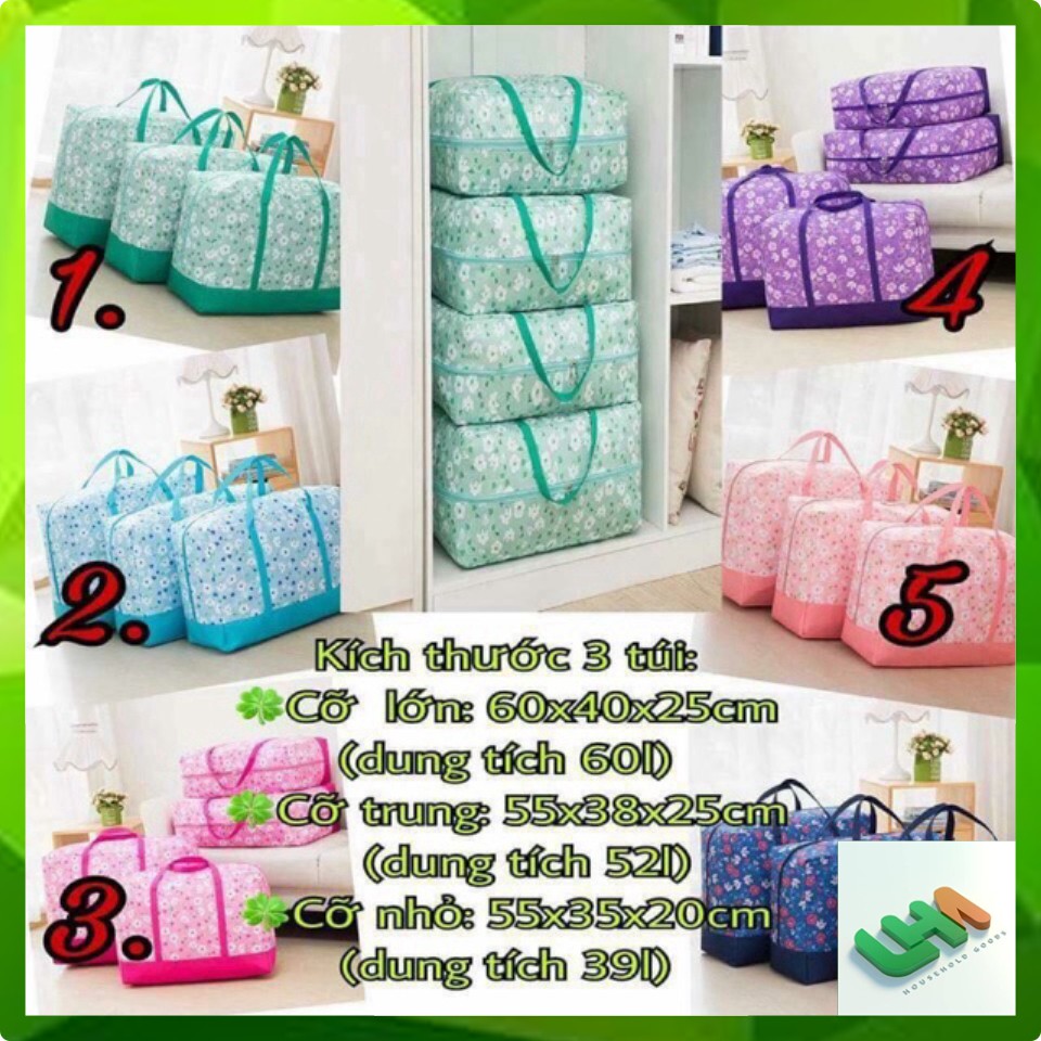 Set 3 túi vải đựng chăn màn quần áo bằng vải dù không thấm nước kích thước lớn