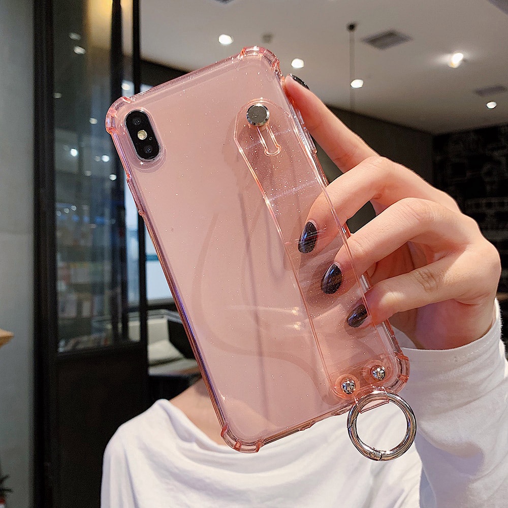 Ốp điện thoại Silicone đính kim tuyến kèm dây đeo cho iPhone 11 12 13 pro MAX X XR XS MAX 8 7 Plus 13 12 mini