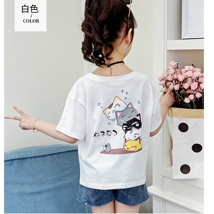 Áo phông bé gái size đai từ 20 -50kg họa tiết 5 chú mèo đáng yêu AH01