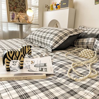 Bộ chăn ga poly cotton kẻ nâu vintage-tokyo.bedding