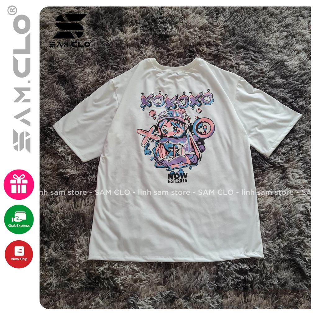 Áo thun tay lỡ nam nữ SAM CLO phông form rộng Unisex, mặc cặp, nhóm, lớp in hình cô gái chữ NOW CARO XO