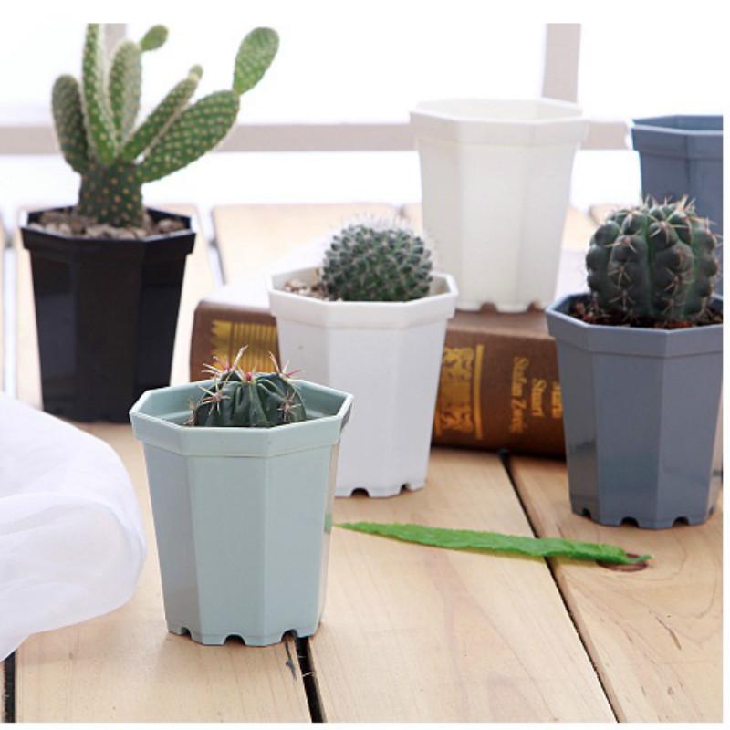 Chậu Hoa Mini Hình Bát Giác Bằng Nhựa Nhiều Màu Sắc Dùng Trang Trí
