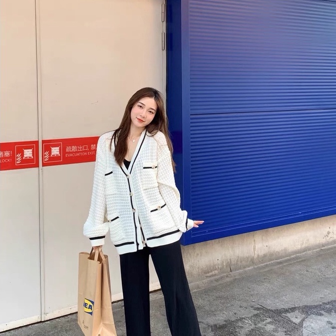 Áo cardigan Forgirl hoạ tiết lỗ nổi phối viền cao cấp