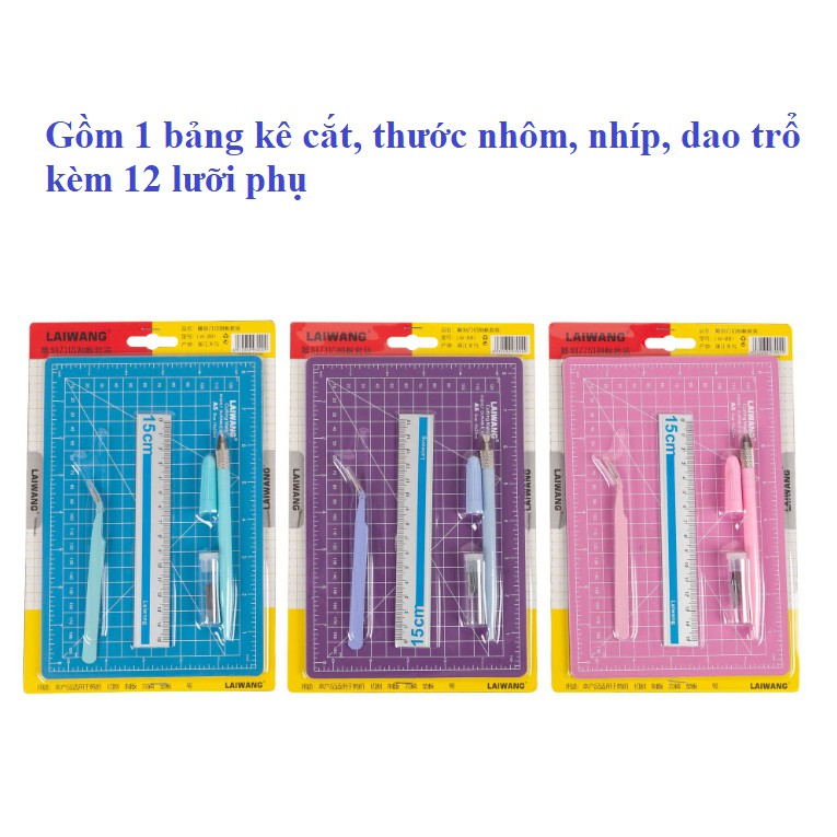 Bộ dụng cụ DIY làm đồ thủ công với cutting pad cỡ A5, dao trổ, thước và nhíp