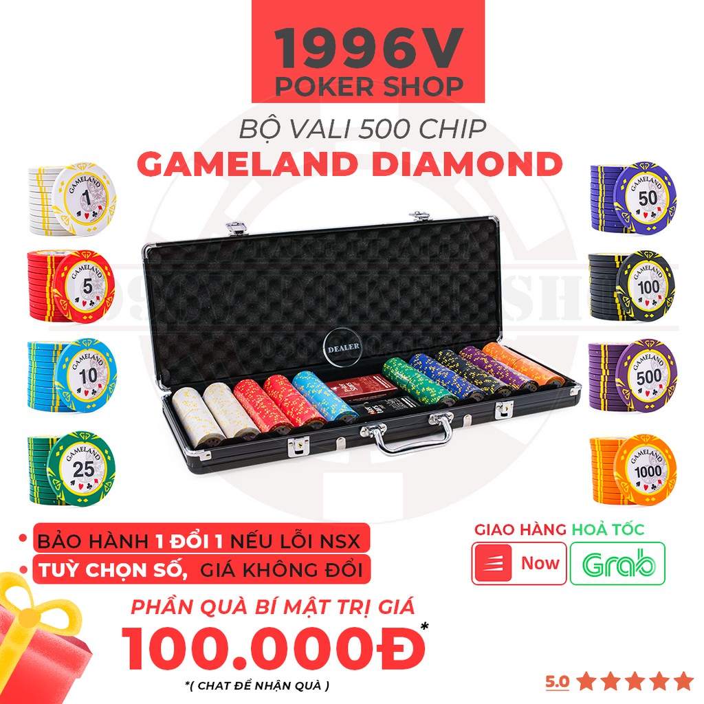 Chip Poker có số, phỉnh poker Gameland Diamond chip set Pocker đất nung - 1996V Poker Shop