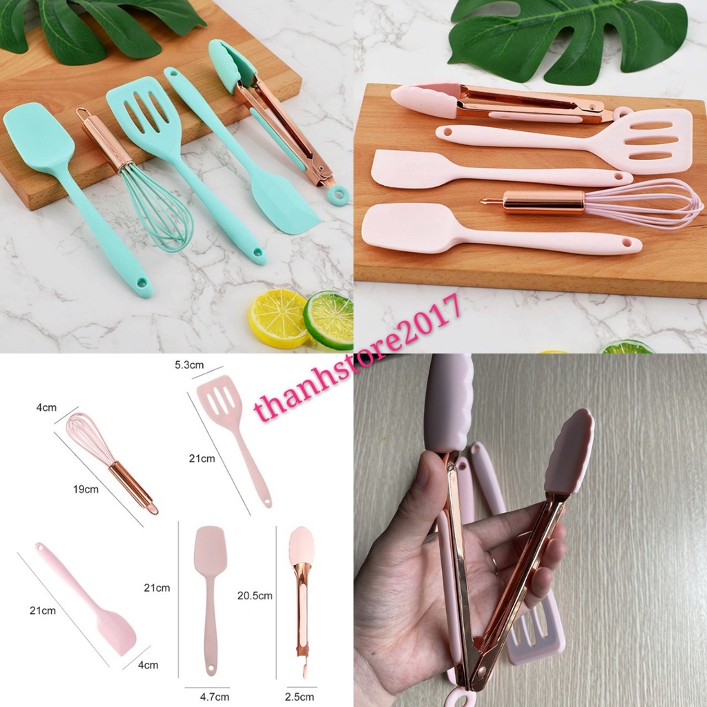 Set dụng cụ làm bánh 5 món sillicon chịu nhiệt,kẹp gắp,phới,quét bột,xẻng xúc bánh hàng loại 1