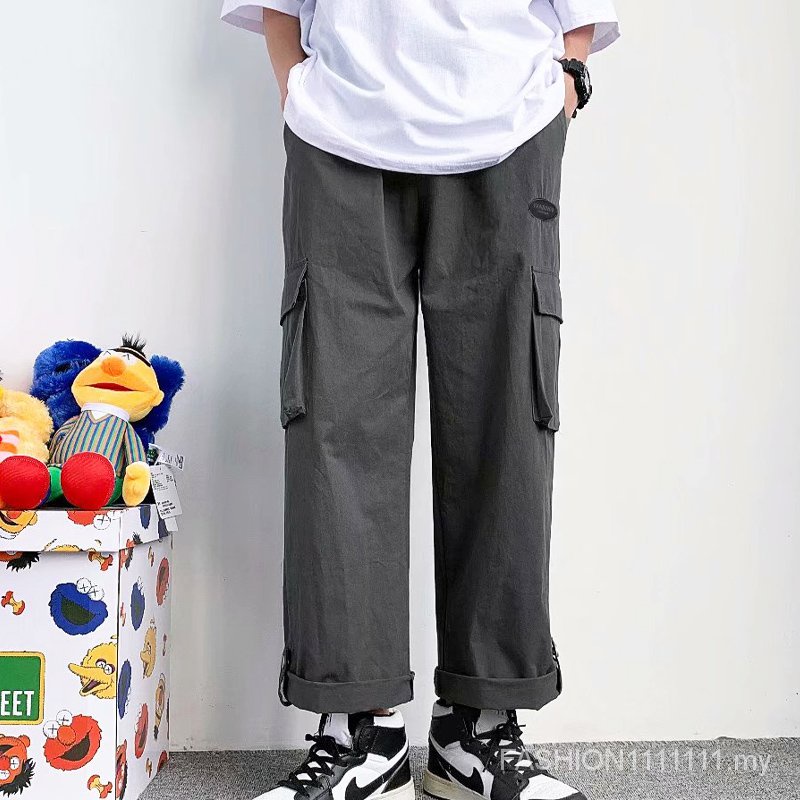 Quần ống rộng Có Túi Màu Trơn Phong Cách Hip Hop Thời Trang Mùa Hè Cho Nam