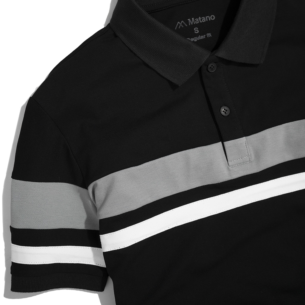 Áo thun polo nam đen có cổ đẹp MATANO - Áo phông polo nam cổ trụ vải cá sấu cotton hàng hiệu phối màu lịch lãm PO042 | BigBuy360 - bigbuy360.vn