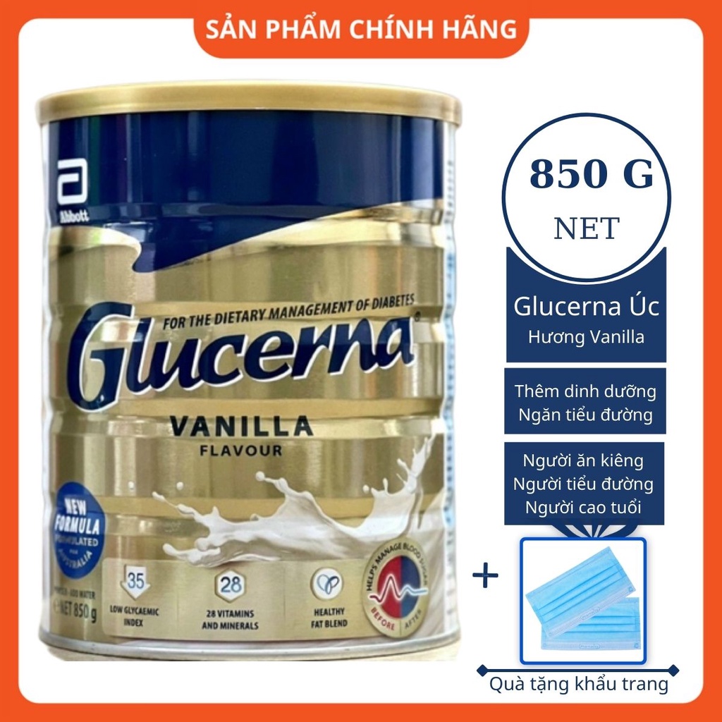 Sữa bột dành cho người bị tiểu đường Glucerna Úc hộp 850G (Date Mới 2023) hương Vanilla chính hãng giá tốt