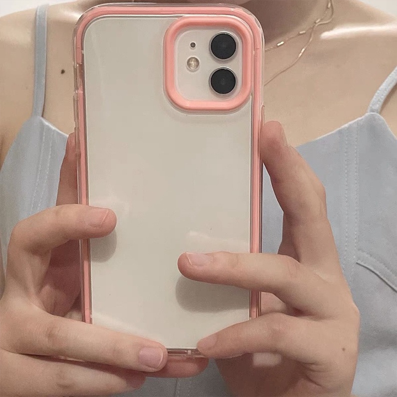 Ốp điện thoại hồng phấn trong suốt 2 trong 1 chống rơi thích hợp cho iPhone 13 promax i11 8plus/xs/xr