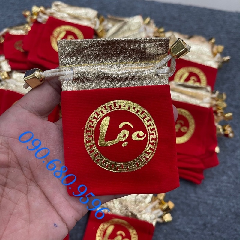 Combo 100 Túi Gấm Đỏ Nhung In Chữ Phúc Lộc Thư Pháp Phong Thuỷ Rất Đẹp