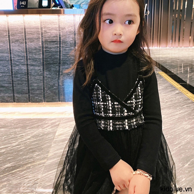 Dress Girls Tulle Dresses 4-12T Plaid Long Sleeve Lolita Style Party Ball Grown Dress