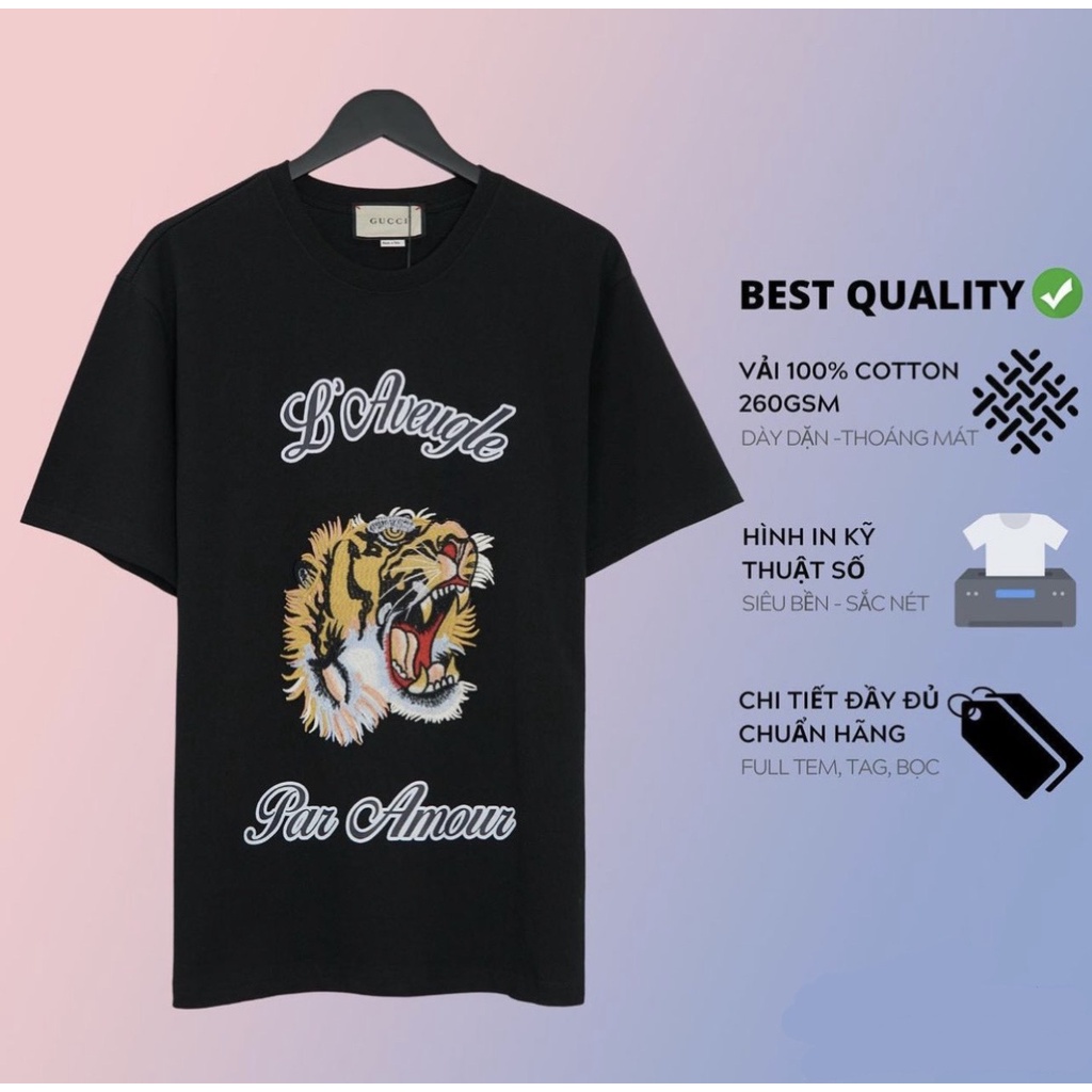 Áo Thun GUCCI HỔ THÊU Unisex Logo Ngang - Cotton Cao Cấp