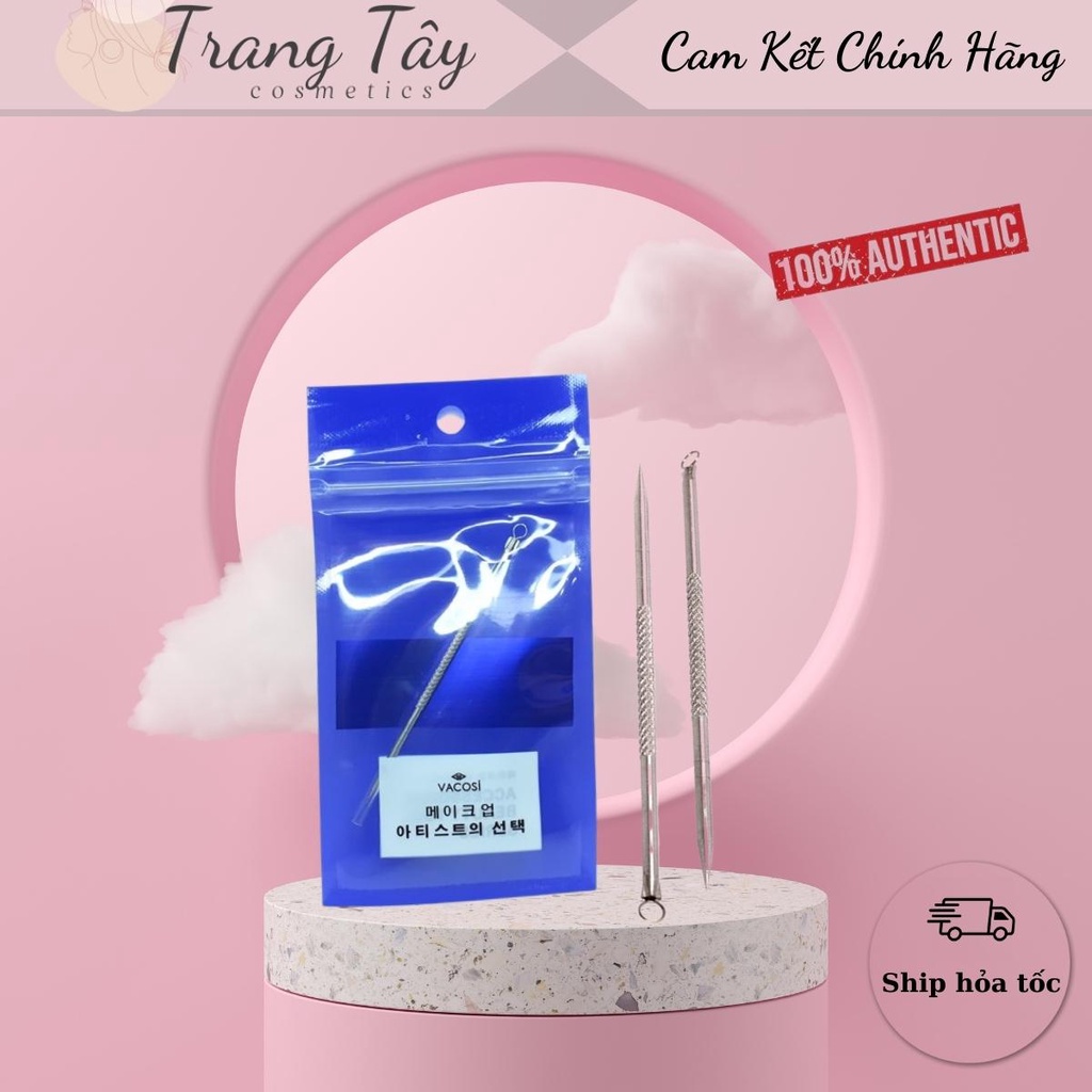 Que nặn mụn Vacosi Cây Nặn Mụn Hai Đầu Vacosi Thép Không Gỉ Hàn Quốc