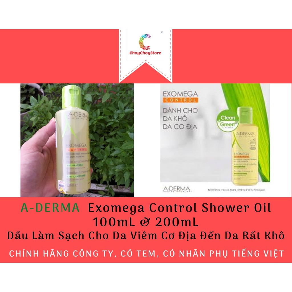 [TEM CTY] Dầu tắm ADERMA Exomega Control Shower Oil 100mL &amp; 200mL - A-Derma Cho Da Viêm Cơ Địa Đến Da Rất Khô