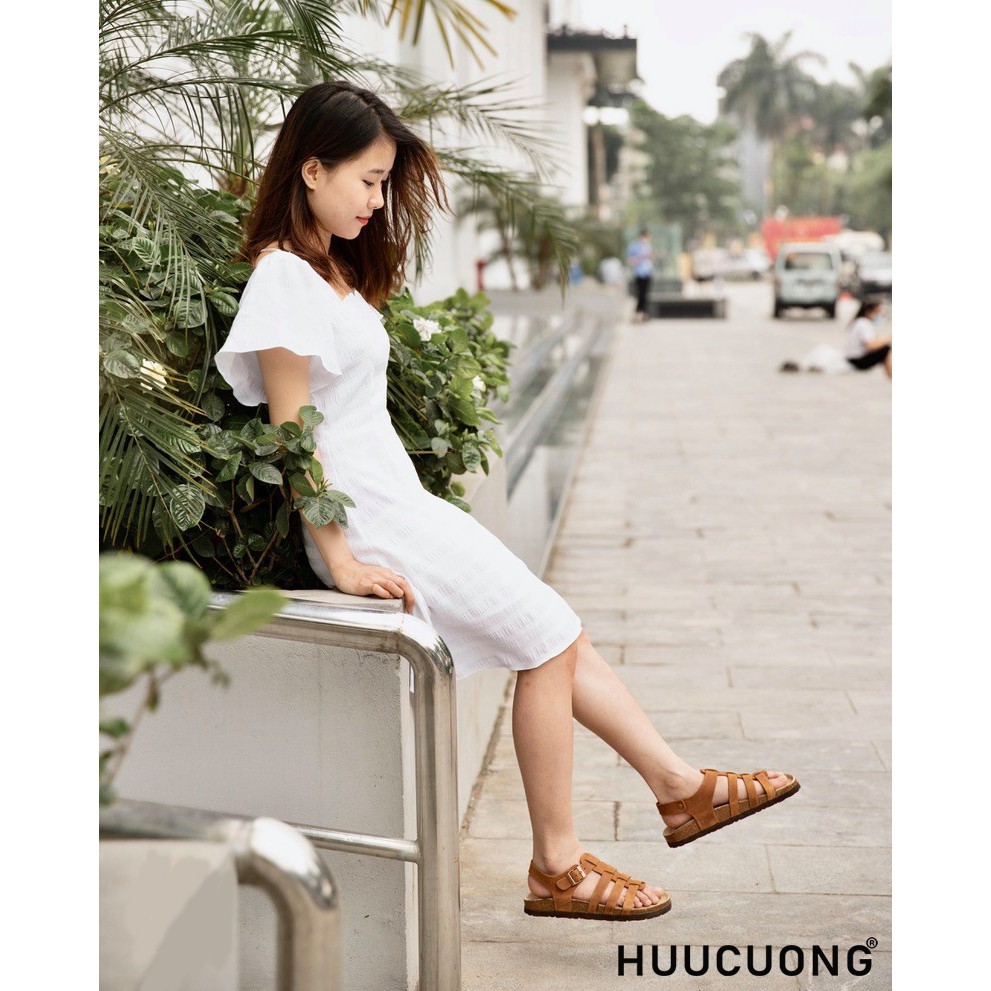 Sandal HuuCuong chiến binh da bò nâu đế trấu "