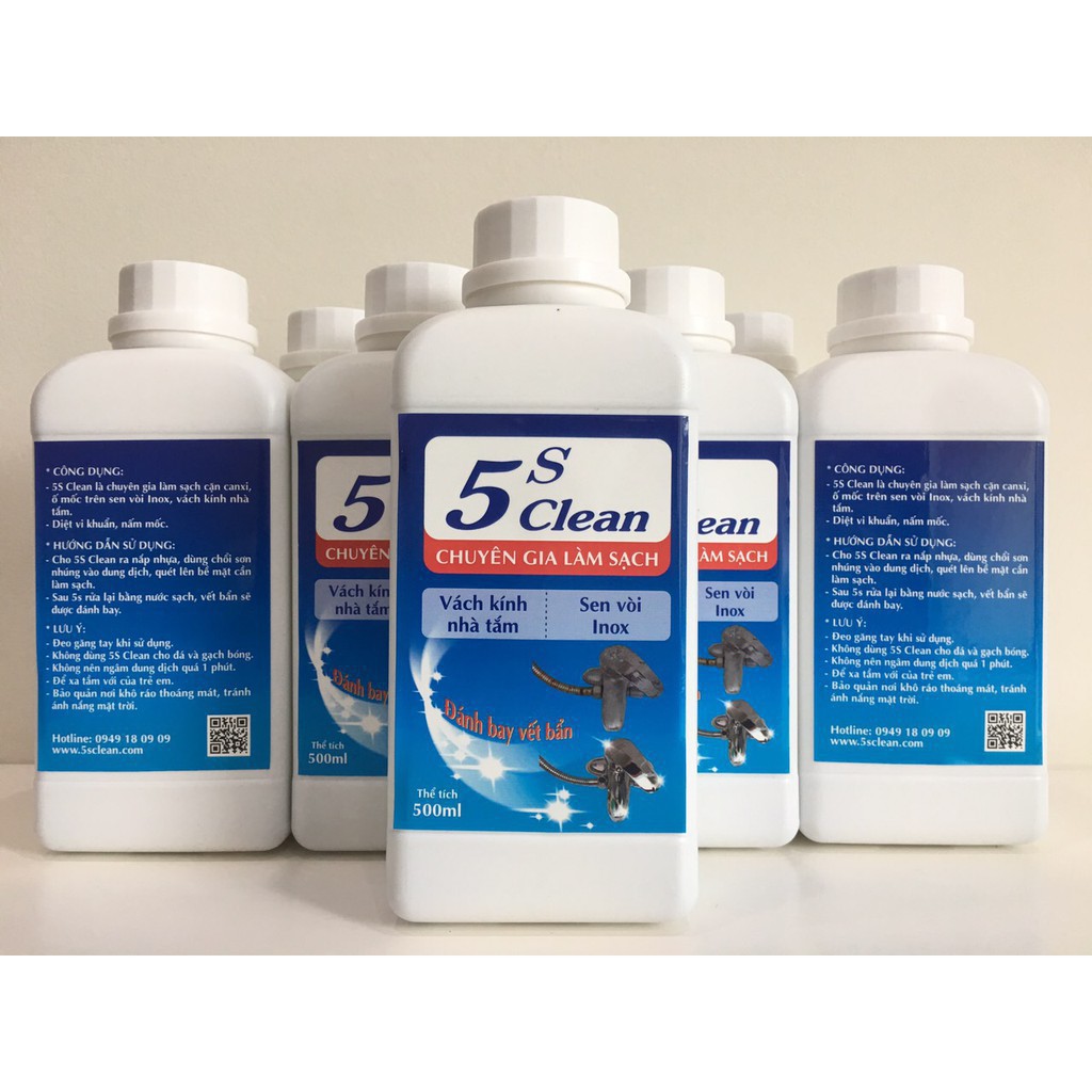 [Dùng Là Sáng Bóng] Tẩy sạch canxi Sen Vòi Inox - Tẩy sạch kính nhà tắm 5S Clean 500ml