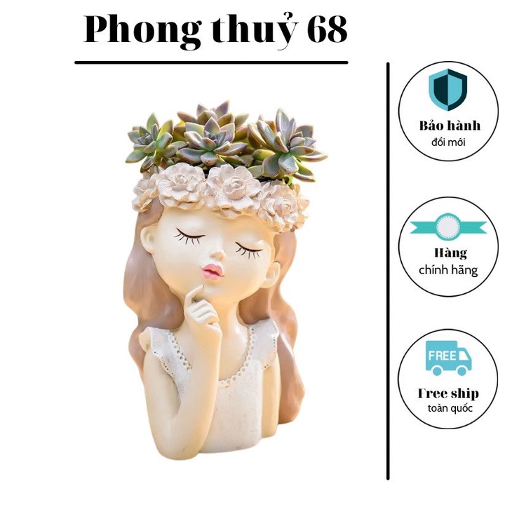 Bình hoa cô gái decor,lọ cắm hoa giả trang trí để bàn,chậu trồng cây,sen đá