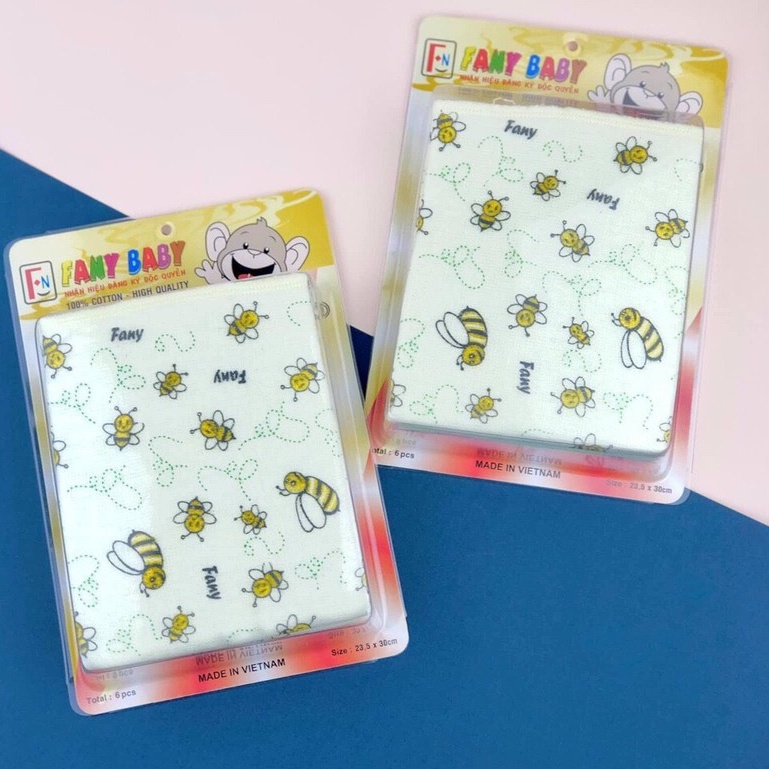 Hộp 6 Khăn Sữa Cho Bé Khăn 2 Mặt Dòng Khăn Xô Cao Cấp In Hình Họa Tiết, Hàng Cty Fany 100% cotton