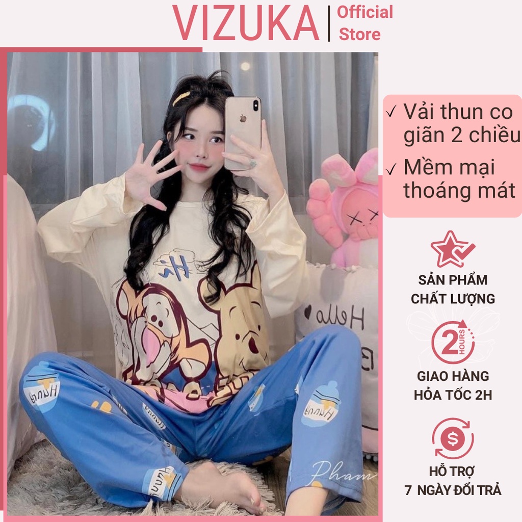 Bộ pijama quần dài vải cotton cao cấp hoạ tiết mới VIZUKA
