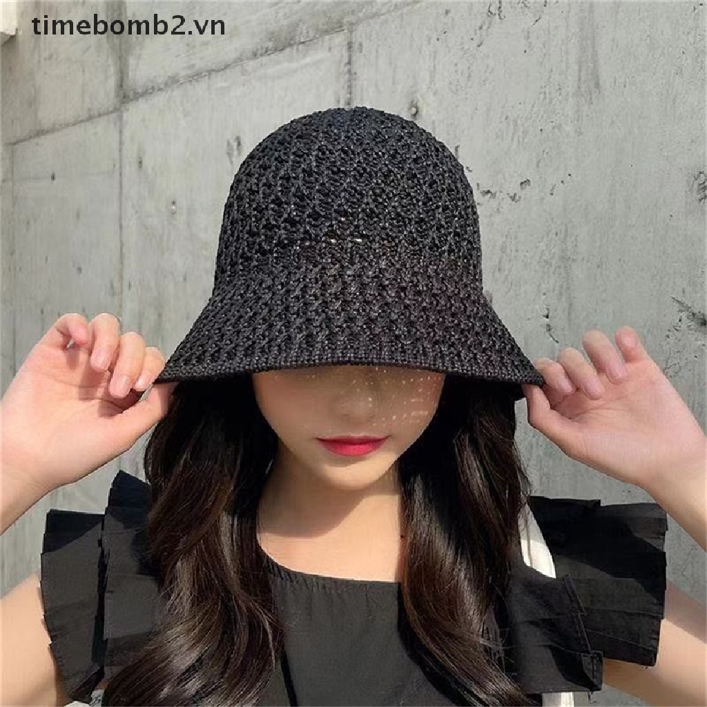 {Fashion} Mũ Xô Dệt Kim Mềm Khoét Lỗ Rỗng Màu Trơn Đơn Giản Mùa Hè Có Thể Gập Lại Cho Nữ