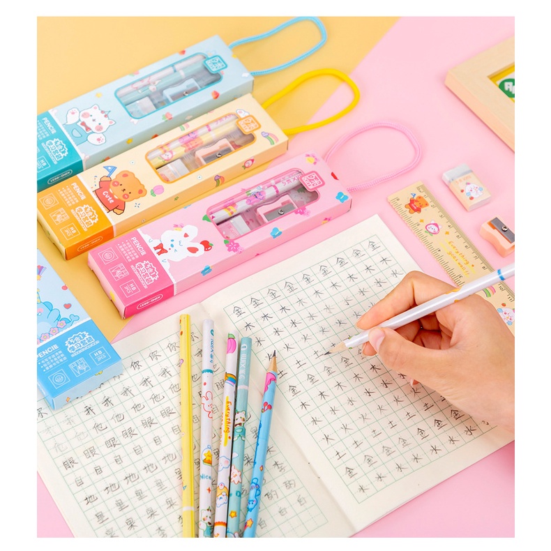 Bộ 5 dụng cụ học tập Muji tiện lợi, quà tặng học sinh dễ thương nhiều màu lựa chọn SR032