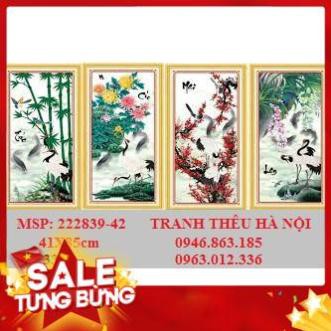 Tranh thêu chữ thập cao cấp tứ quý mai lan trúc cúc KT 41x85cm