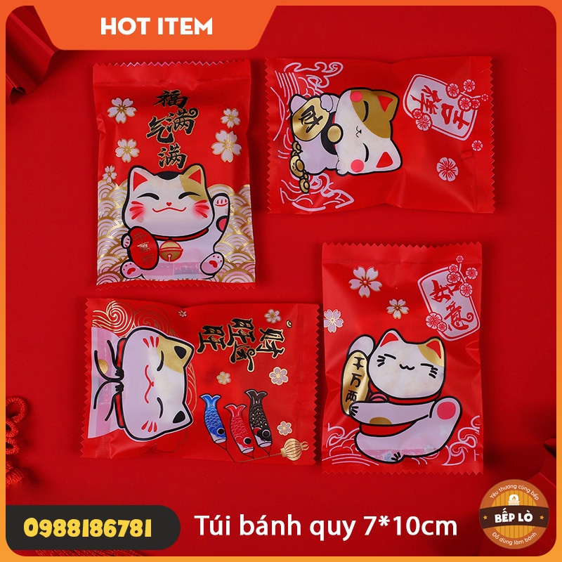 Túi Zip Tết - Túi Kẹo Nougat Tết - Túi Bánh Quy Tết -Túi Dây Rút Mèo May Mắn - Túi Đựng Bánh Kẹo