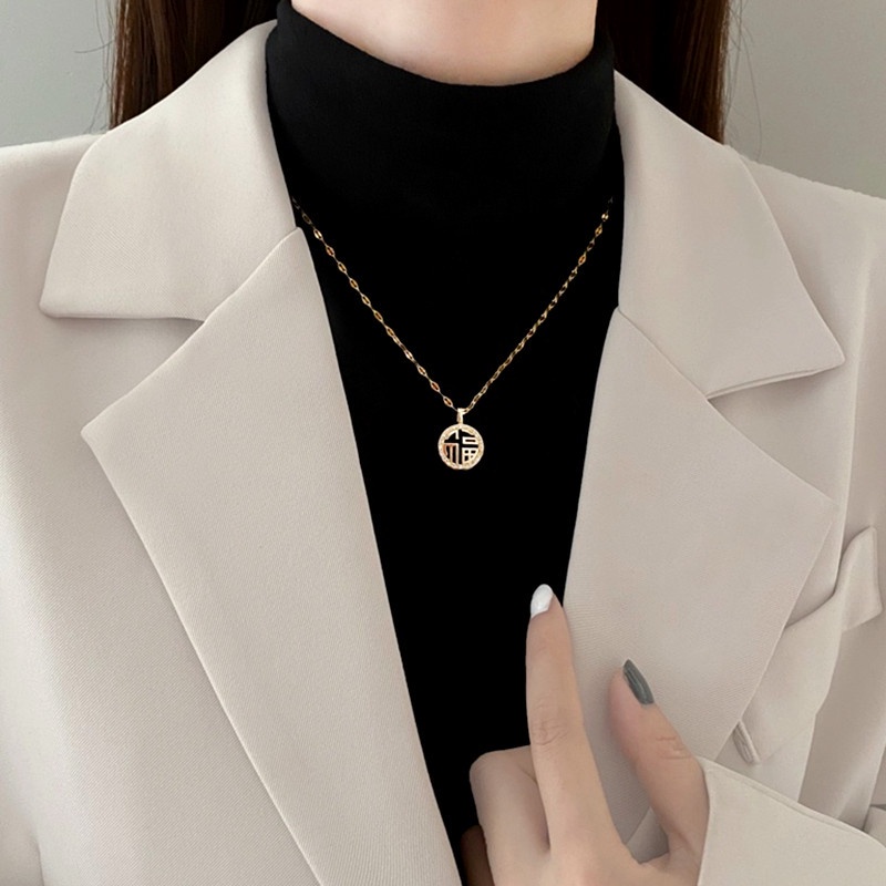 Dây chuyền nữ 100% TITAN NGUYÊN CHẤT vòng cổ nữ KHÔNG GỈ mặt chữ phúc phong cách retro cổ điển mẫu mới 2022