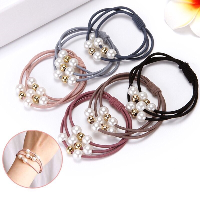 Dây Thun Cột Tóc Buộc Tóc Hạt Ngọc Đẹp Dễ Thương Phong Cách Hàn Quốc