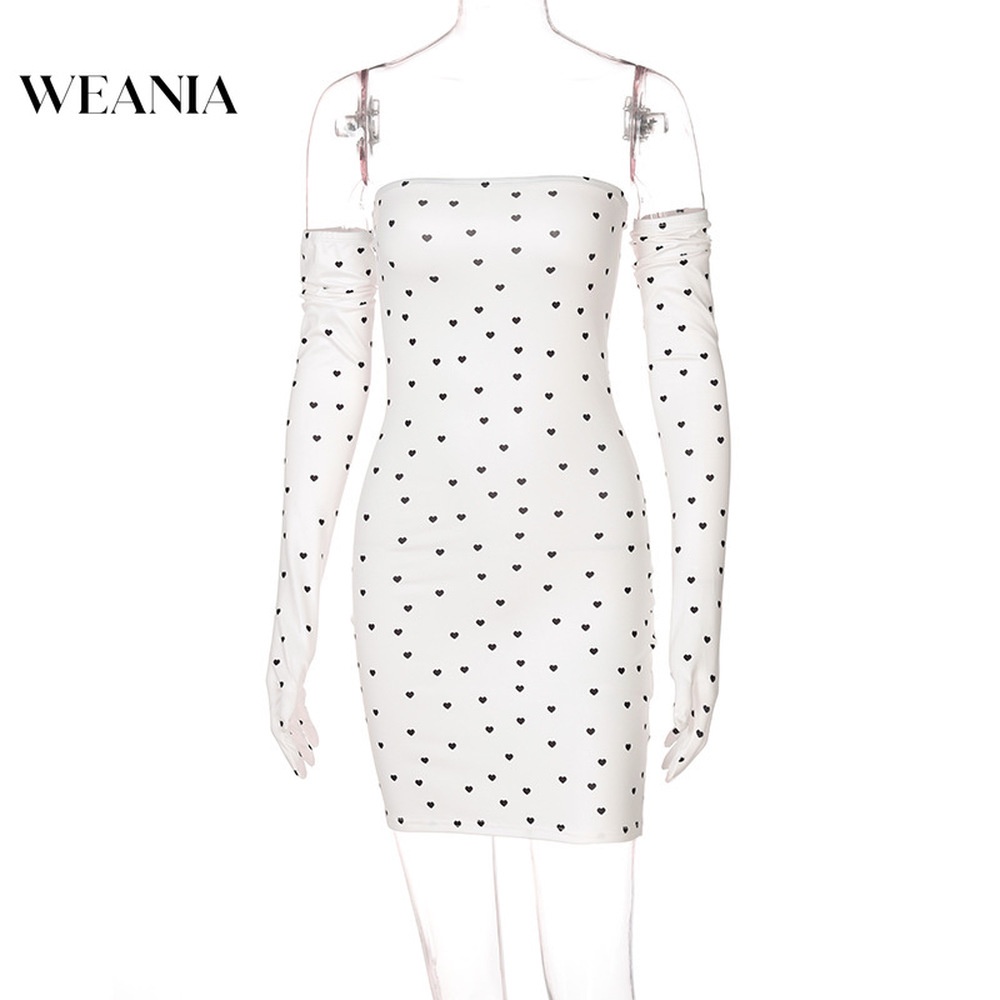 Đầm Ôm Trễ Vai In Họa Tiết Trái Tim Quyến Rũ Cho Nữ