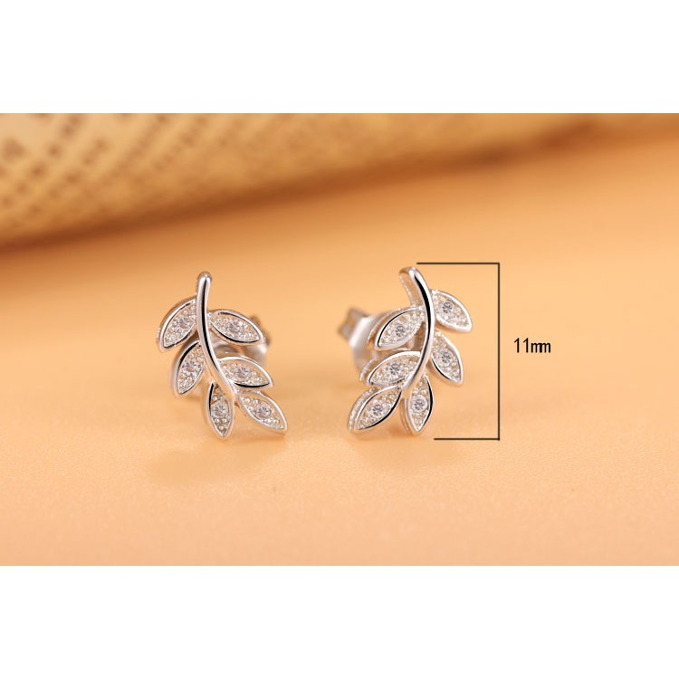 Hoa tai bạc ý 925 hình chiếc lá nhỏ nhắn, xinh xắn HT78