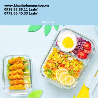 hộp đựng cơm thủy tinh 2 ngăn - hộp đựng cơm thủy tinh