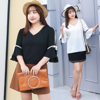 Áo béo tay loe viền nơ cho người béo mập