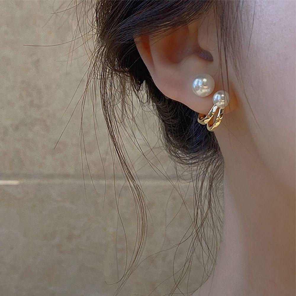 Bông Tai Hai Lớp Bằng Hợp Kim Đính Ngọc Trai Phong Cách Baroque Hàn Quốc Cổ Điển Tinh Tế Dành